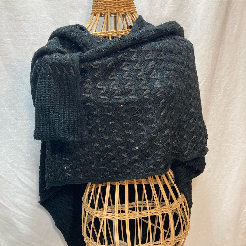 ZOE MADISON WOMENS BLACK KNIT SEQUINS SHRUG SHAWL ONE SIZE